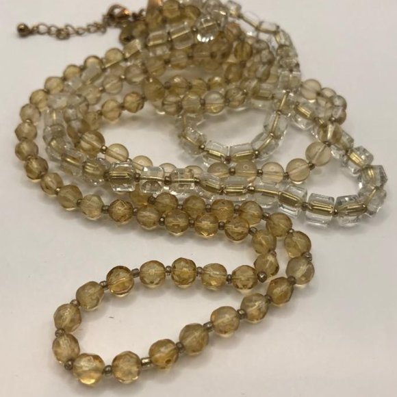Triple Layer Clear Round & Square Glass Bead Necklace - Picture 5 of 8